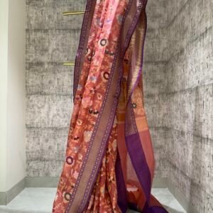 Handwoven pink kora silk jamdani saree