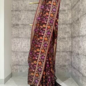 Handloom brown kora jamdani saree
